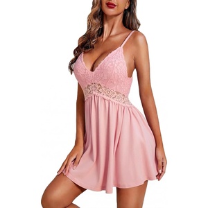 Ekouaer Lingerie for Women Sexy Nightgown Lace Trim Sleep Dress Chemise Nightgowns Sleeveless Night Gown Sleepwear S-3XL(Misty Rose)