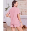 Ekouaer Women’s Pajamas Sets Button Down Pjs Cute Short Sleeve Sleepwear | Pointelle Fabric Pyjama,Ruffle Edges Shorts,Classic Notch Neck Shirt,Chest Pocket,Cute Loungewear,Bridal Party Nightwear(Pink)