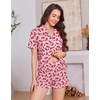 Ekouaer Women’s Pajamas Sets Button Down Pjs Cute Short Sleeve Sleepwear | Pointelle Fabric Pyjama,Ruffle Edges Shorts,Classic Notch Neck Shirt,Chest Pocket,Cute Loungewear,Bridal Party Nightwear(Red Floral)