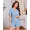 Ekouaer Women’s Pajamas Sets Button Down Pjs Cute Short Sleeve Sleepwear | Pointelle Fabric Pyjama,Ruffle Edges Shorts,Classic Notch Neck Shirt,Chest Pocket,Cute Loungewear,Bridal Party Nightwear(Light Blue)
