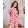 Ekouaer Women’s Pajamas Sets Button Down Pjs Cute Short Sleeve Sleepwear | Pointelle Fabric Pyjama,Ruffle Edges Shorts,Classic Notch Neck Shirt,Chest Pocket,Cute Loungewear,Bridal Party Nightwear(Cherry Bow)