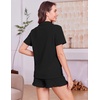 Ekouaer Women’s Pajamas Sets Button Down Pjs Cute Short Sleeve Sleepwear | Pointelle Fabric Pyjama,Ruffle Edges Shorts,Classic Notch Neck Shirt,Chest Pocket,Cute Loungewear,Bridal Party Nightwear(Black)