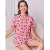 Ekouaer Women’s Pajamas Sets Button Down Pjs Cute Short Sleeve Sleepwear | Pointelle Fabric Pyjama,Ruffle Edges Shorts,Classic Notch Neck Shirt,Chest Pocket,Cute Loungewear,Bridal Party Nightwear(Cherry Bow)