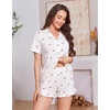 Ekouaer Women’s Pajamas Sets Button Down Pjs Cute Short Sleeve Sleepwear | Pointelle Fabric Pyjama,Ruffle Edges Shorts,Classic Notch Neck Shirt,Chest Pocket,Cute Loungewear,Bridal Party Nightwear(Cherry)