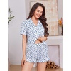 Ekouaer Women’s Pajamas Sets Button Down Pjs Cute Short Sleeve Sleepwear | Pointelle Fabric Pyjama,Ruffle Edges Shorts,Classic Notch Neck Shirt,Chest Pocket,Cute Loungewear,Bridal Party Nightwear(Leaf)