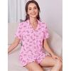 Ekouaer Women’s Pajamas Sets Button Down Pjs Cute Short Sleeve Sleepwear | Pointelle Fabric Pyjama,Ruffle Edges Shorts,Classic Notch Neck Shirt,Chest Pocket,Cute Loungewear,Bridal Party Nightwear(Bow)