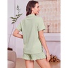 Ekouaer Women’s Pajamas Sets Button Down Pjs Cute Short Sleeve Sleepwear | Pointelle Fabric Pyjama,Ruffle Edges Shorts,Classic Notch Neck Shirt,Chest Pocket,Cute Loungewear,Bridal Party Nightwear(Light Green)