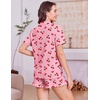 Ekouaer Women’s Pajamas Sets Button Down Pjs Cute Short Sleeve Sleepwear | Pointelle Fabric Pyjama,Ruffle Edges Shorts,Classic Notch Neck Shirt,Chest Pocket,Cute Loungewear,Bridal Party Nightwear(Cherry Bow)