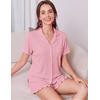 Ekouaer Women’s Pajamas Sets Button Down Pjs Cute Short Sleeve Sleepwear | Pointelle Fabric Pyjama,Ruffle Edges Shorts,Classic Notch Neck Shirt,Chest Pocket,Cute Loungewear,Bridal Party Nightwear(Pink)