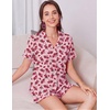 Ekouaer Women’s Pajamas Sets Button Down Pjs Cute Short Sleeve Sleepwear | Pointelle Fabric Pyjama,Ruffle Edges Shorts,Classic Notch Neck Shirt,Chest Pocket,Cute Loungewear,Bridal Party Nightwear(Red Floral)