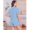 Ekouaer Women’s Pajamas Sets Button Down Pjs Cute Short Sleeve Sleepwear | Pointelle Fabric Pyjama,Ruffle Edges Shorts,Classic Notch Neck Shirt,Chest Pocket,Cute Loungewear,Bridal Party Nightwear(Light Blue)