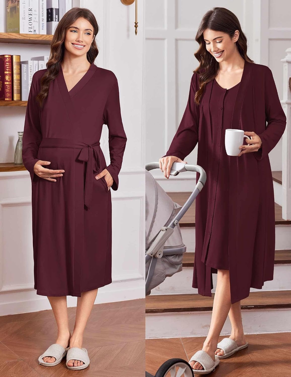 image:imageEkouaer Labor and Delivery Gown and Robe Set for Hospital Nursing NightgownDark Red