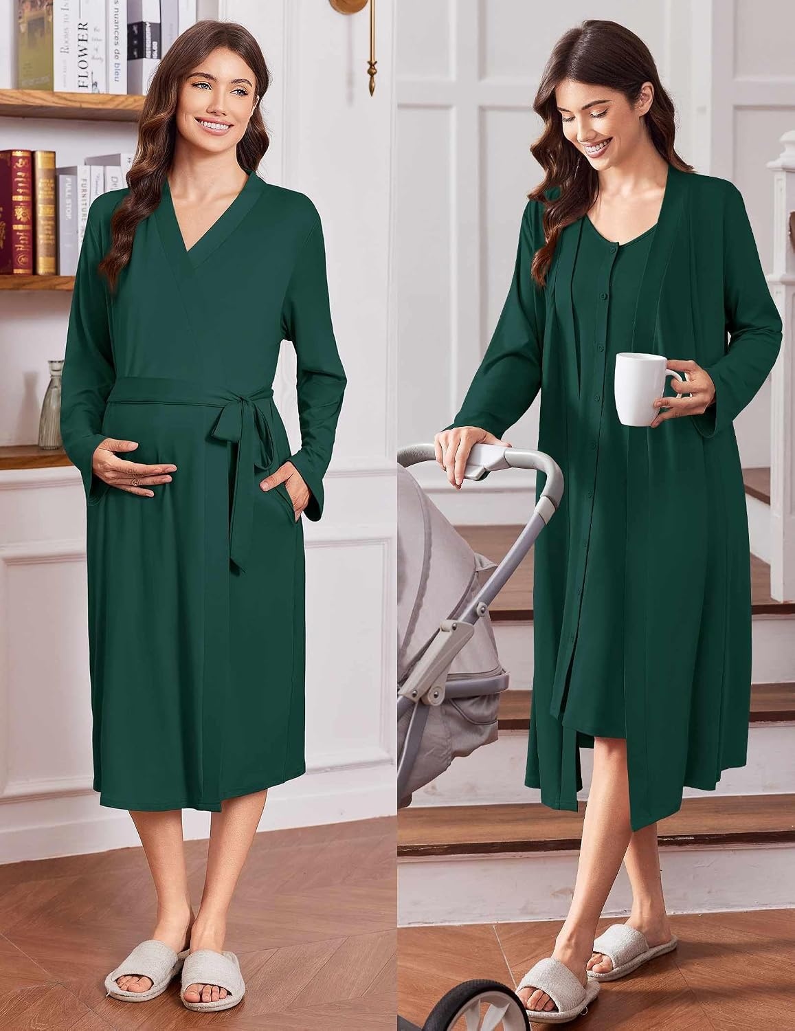 image:imageEkouaer Labor and Delivery Gown and Robe Set for Hospital Nursing NightgownGreen