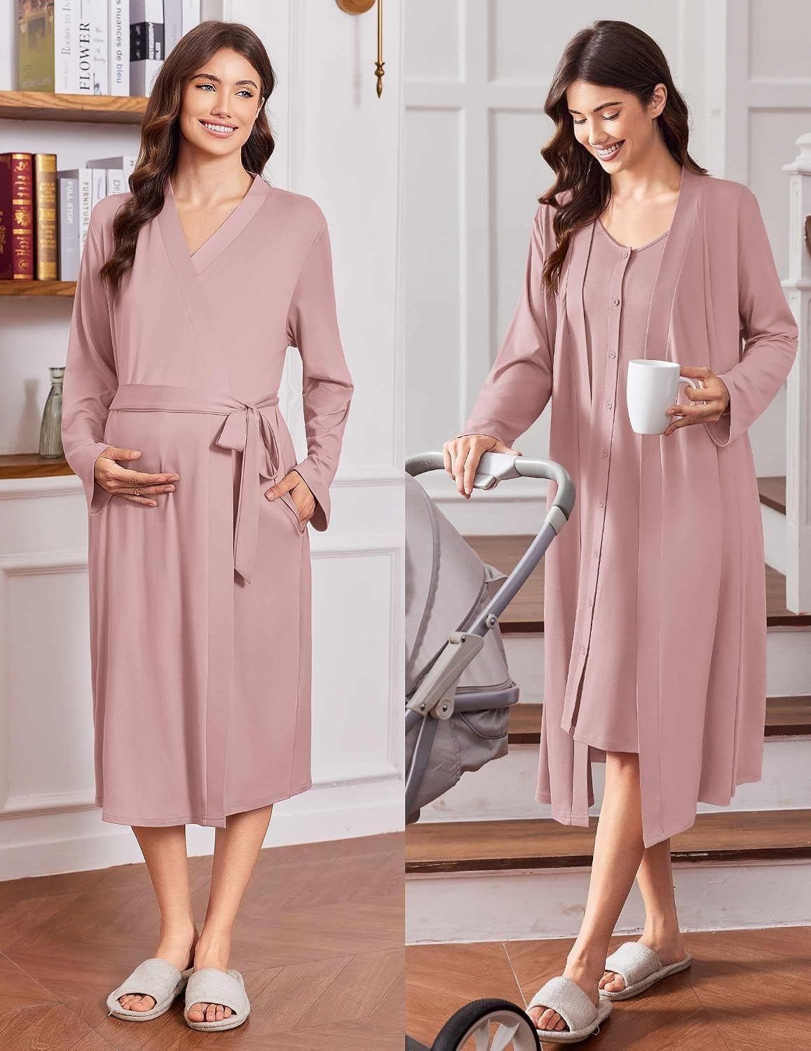 image:imageEkouaer Labor and Delivery Gown and Robe Set for Hospital Nursing NightgownMauve