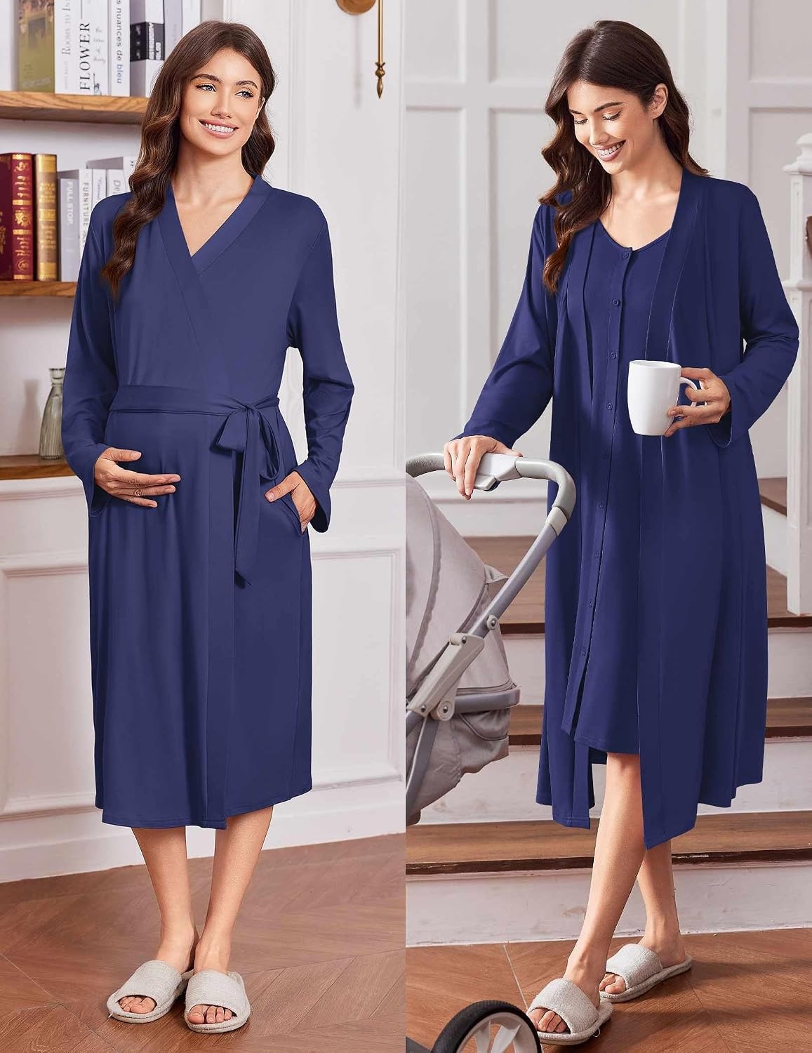 image:imageEkouaer Labor and Delivery Gown and Robe Set for Hospital Nursing NightgownNavy Blue