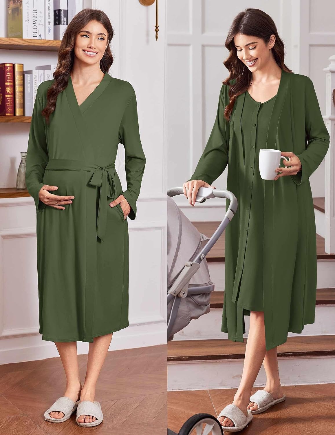 image:imageEkouaer Labor and Delivery Gown and Robe Set for Hospital Nursing NightgownOlive Green