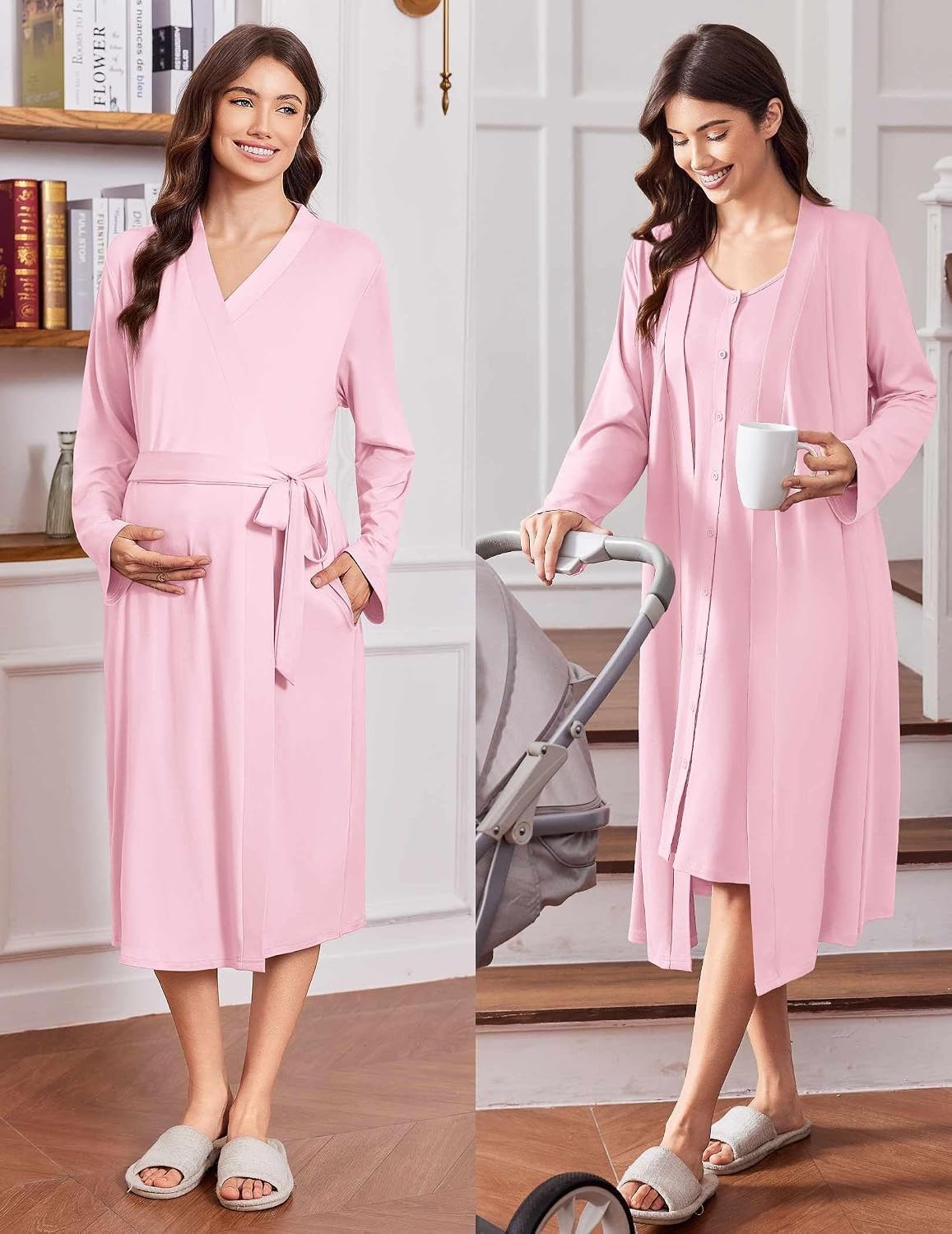 image:imageEkouaer Labor and Delivery Gown and Robe Set for Hospital Nursing NightgownPink