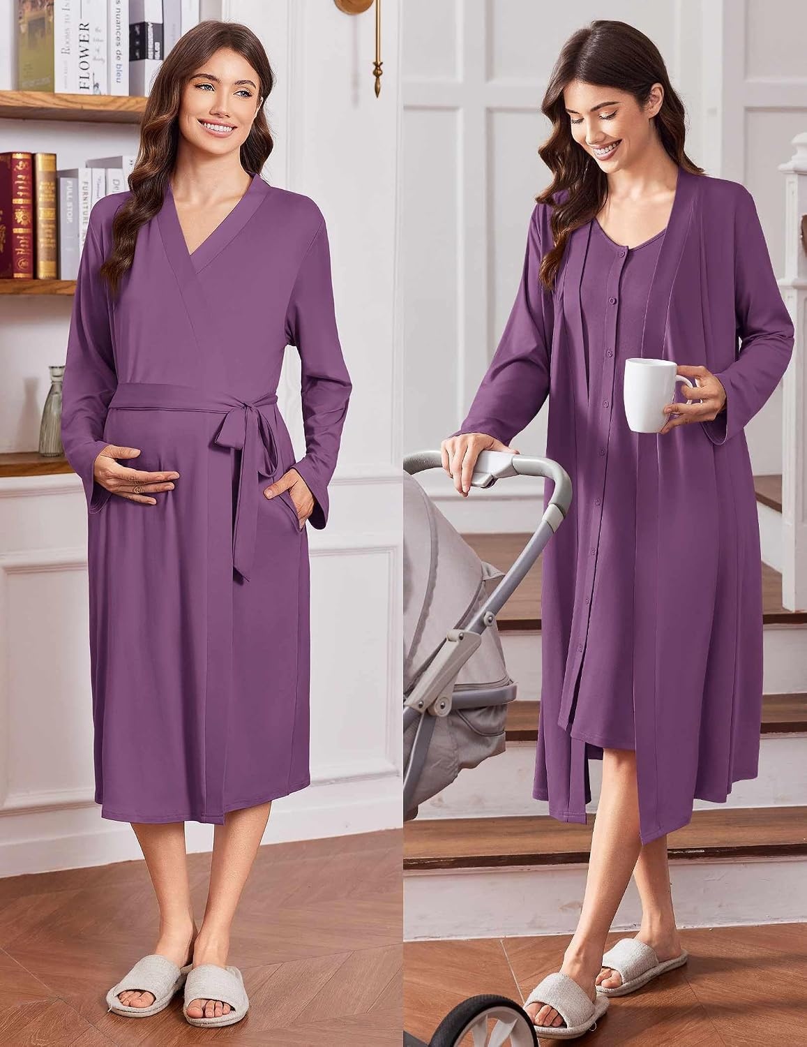 image:imageEkouaer Labor and Delivery Gown and Robe Set for Hospital Nursing NightgownPurple Red