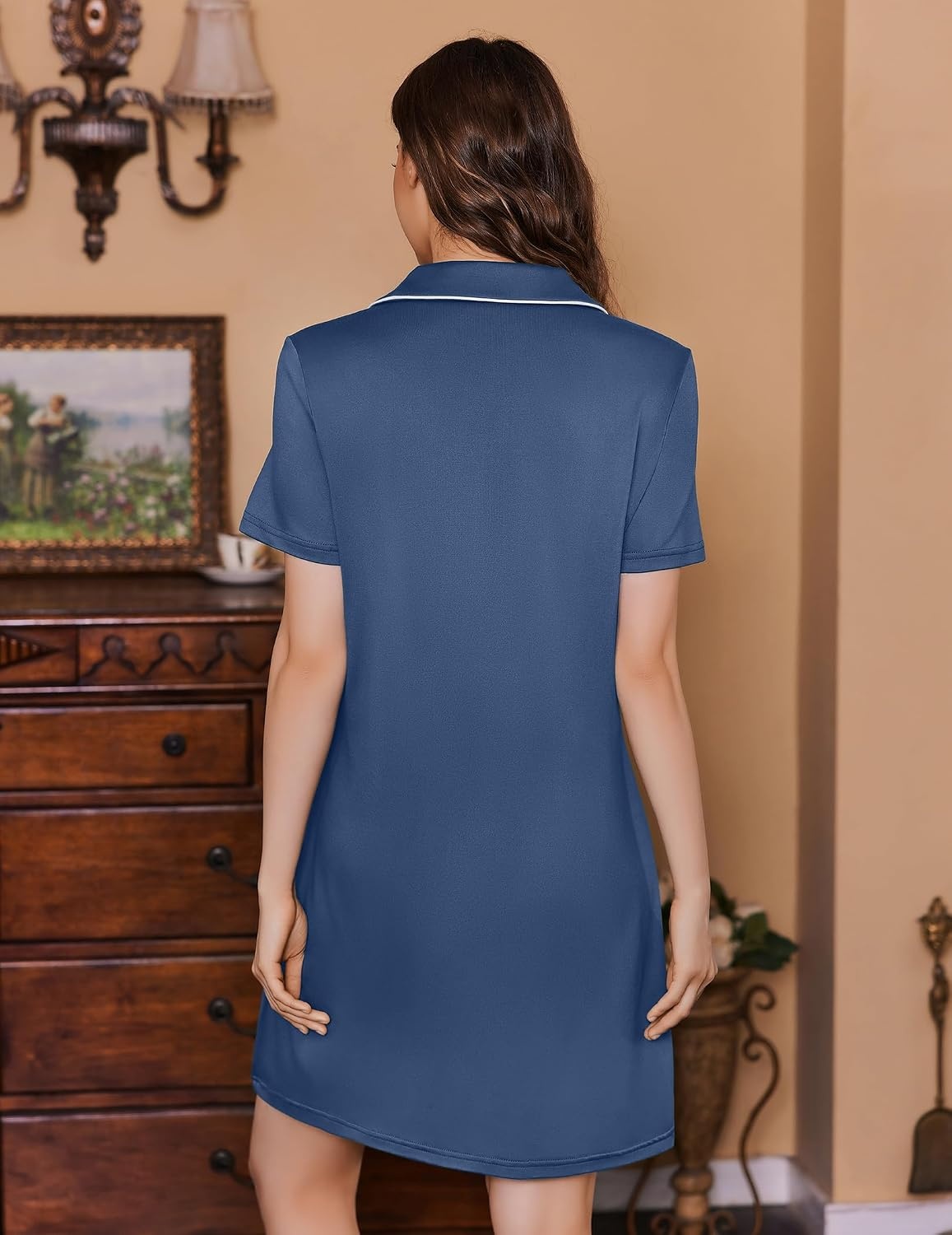 image:imageEkouaer Labor and Delivery Gown for Women Maternity Hospital Gowns with Button Short Sleeve Nursing Nightgown Pajamas DressBlue