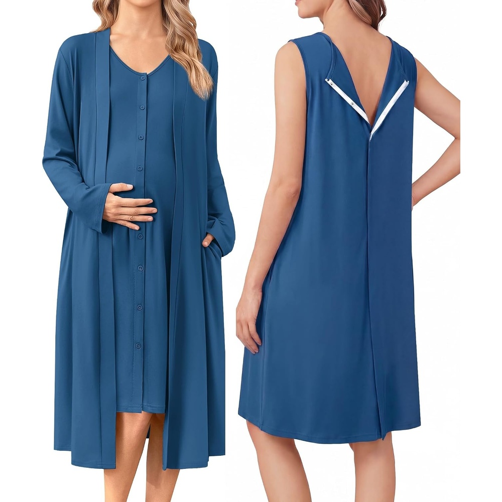 image:imageEkouaer Labor and Delivery Gown and Robe Set for Hospital Nursing NightgownBlue