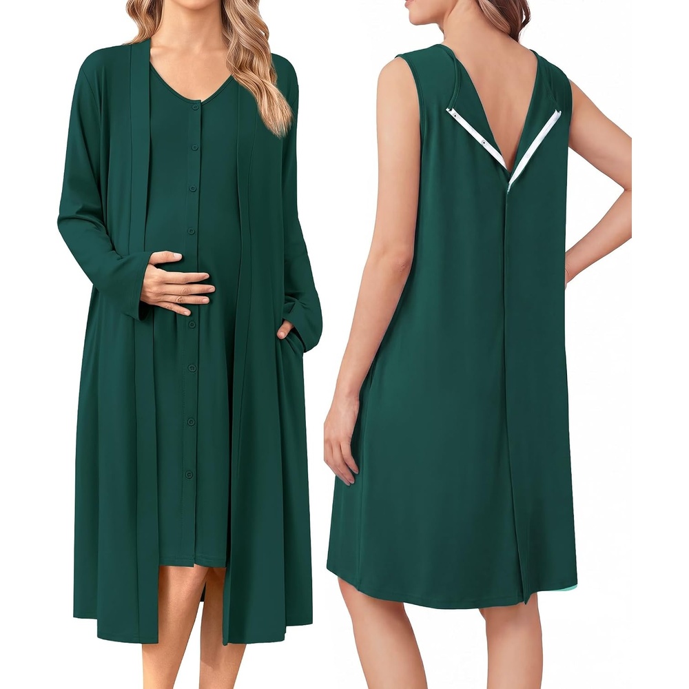 image:imageEkouaer Labor and Delivery Gown and Robe Set for Hospital Nursing NightgownGreen