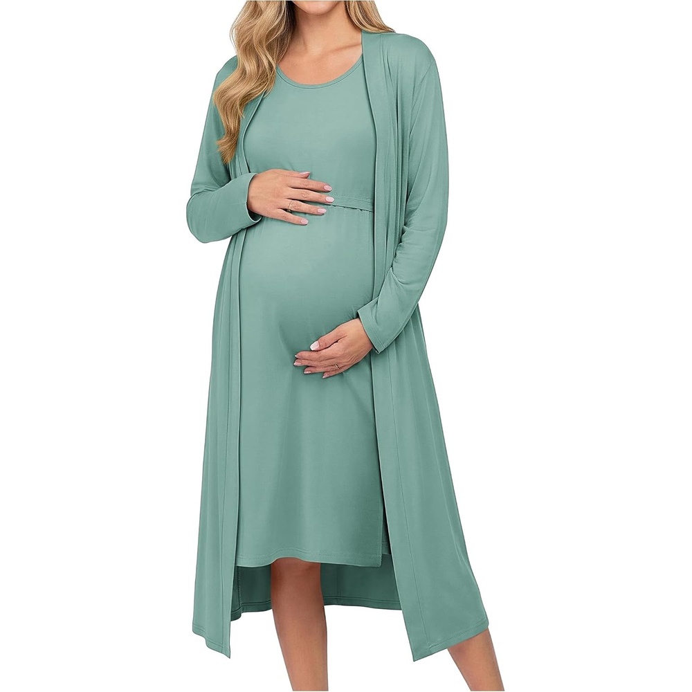 image:imageEkouaer Maternity Nursing Gown and Robe Set Labor Delivery NightgownCeladon Green