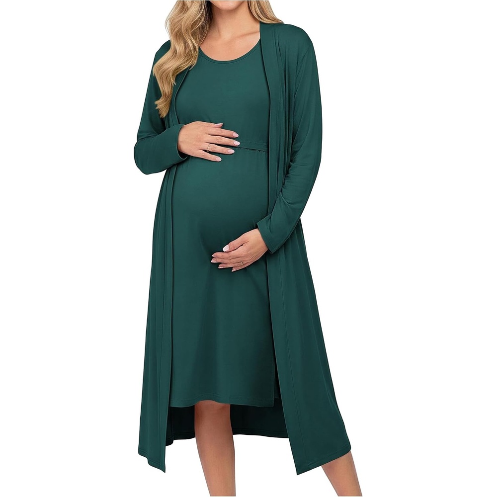image:imageEkouaer Maternity Nursing Gown and Robe Set Labor Delivery NightgownDark Green