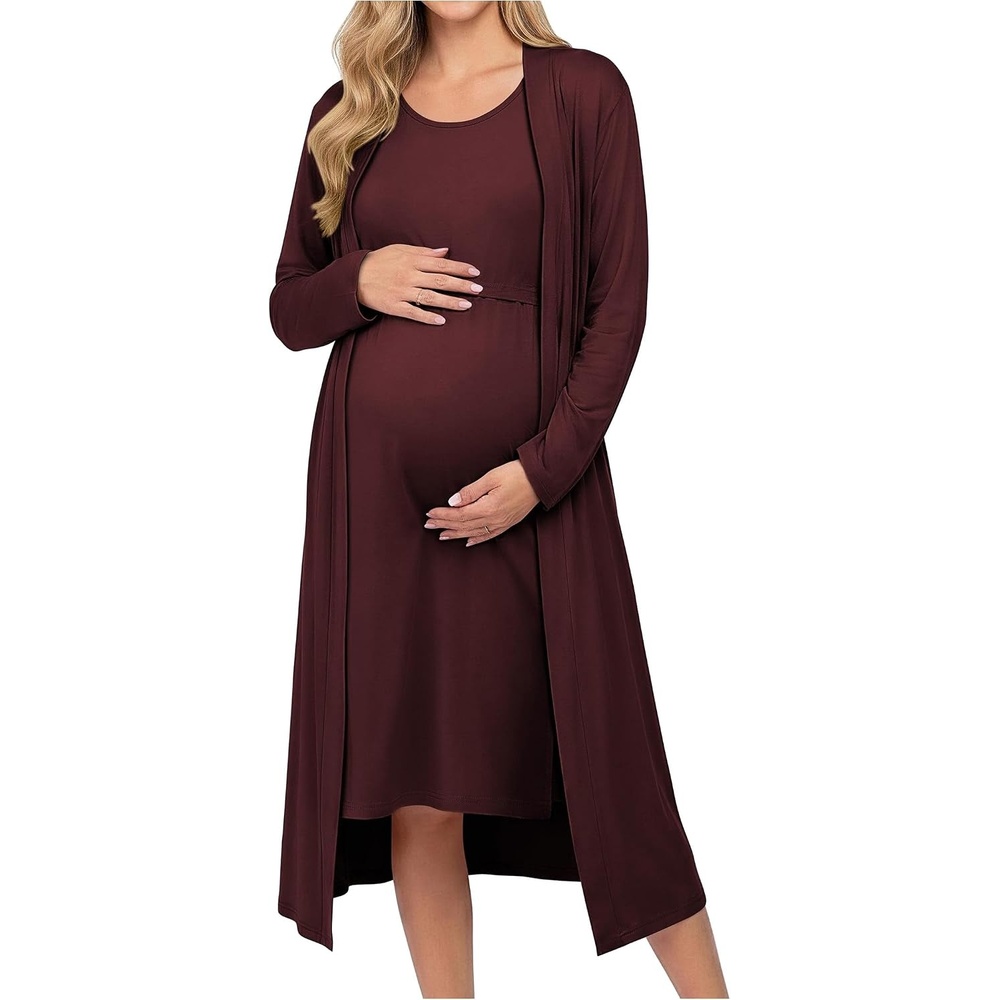image:imageEkouaer Maternity Nursing Gown and Robe Set Labor Delivery NightgownMaroon