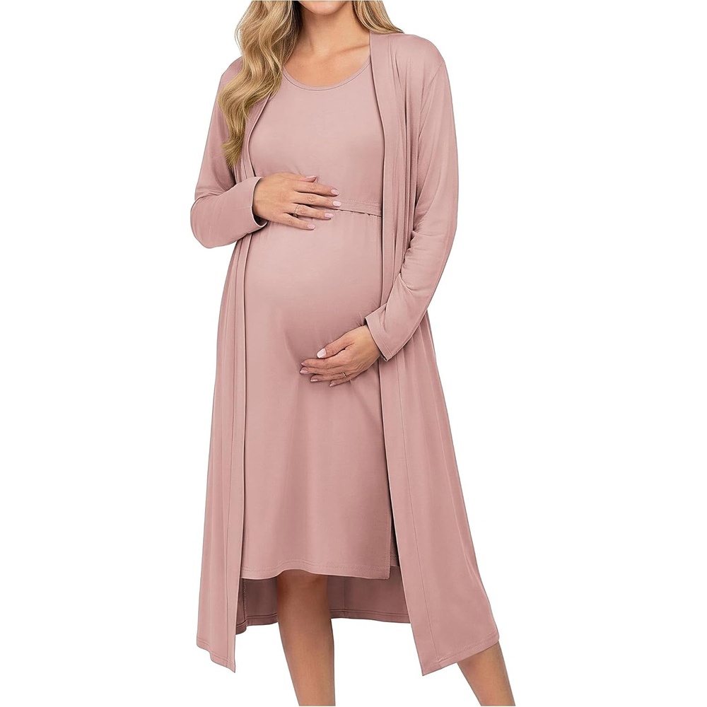 image:imageEkouaer Maternity Nursing Gown and Robe Set Labor Delivery NightgownMauve