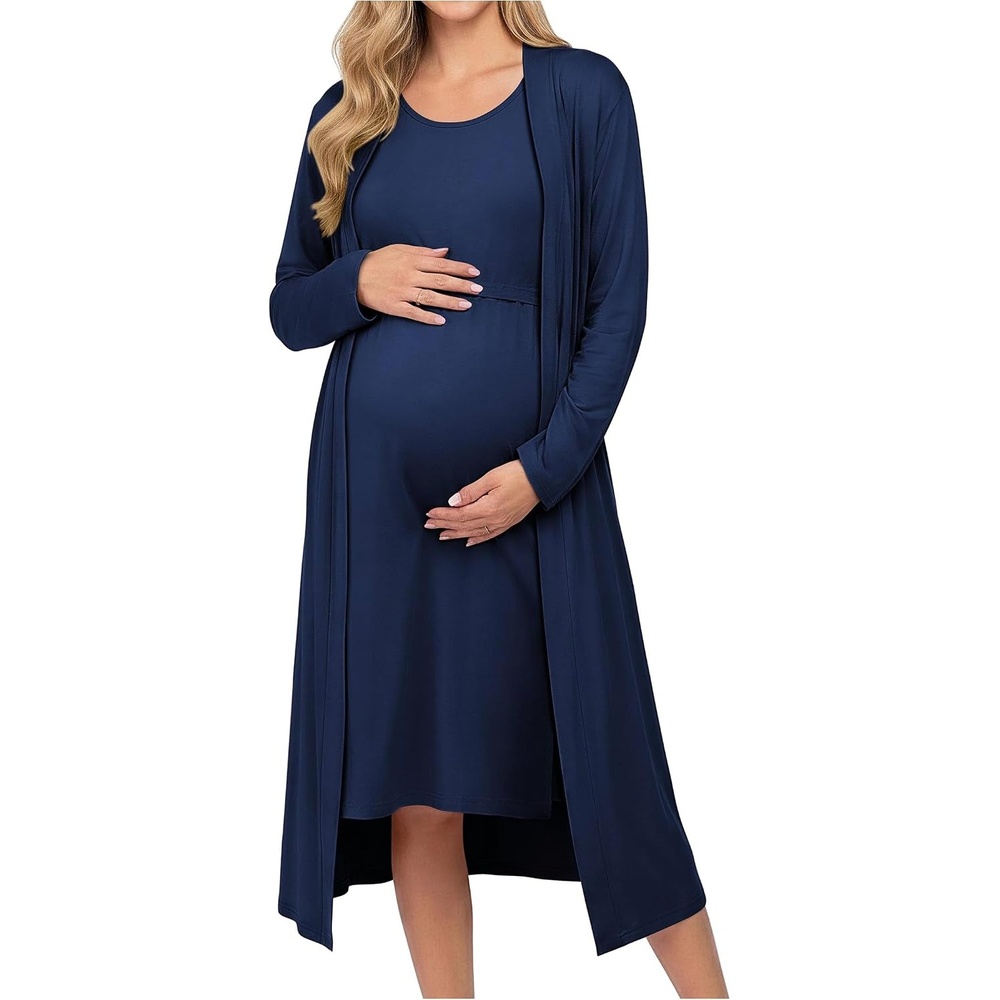 image:imageEkouaer Maternity Nursing Gown and Robe Set Labor Delivery NightgownNavy Blue