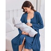 Ekouaer Labor and Delivery Gown and Robe Set for Hospital Nursing Nightgown(Blue)