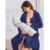 Ekouaer Labor and Delivery Gown and Robe Set for Hospital Nursing Nightgown(Navy Blue)