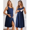 Ekouaer Maternity Nursing Gown and Robe Set Labor Delivery Nightgown(Navy Blue)