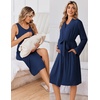 Ekouaer Maternity Nursing Gown and Robe Set Labor Delivery Nightgown(Navy Blue)