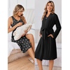 Ekouaer Maternity Nursing Gown and Robe Set Labor Delivery Nightgown(White Flower Black)