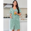 Ekouaer Nightgowns for Women Cotton House Dress with Pockets Button Down Night Gown Short Sleeve Duster Housecoat S-3XL(Green White Florals)