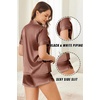 Ekouaer Silk Satin Pajama Sets Contrast Piping Pj Sets Button Down Lounge Sets Bridal Wedding Honeymoons(Brown)