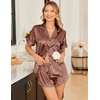 Ekouaer Silk Satin Pajama Sets Contrast Piping Pj Sets Button Down Lounge Sets Bridal Wedding Honeymoons(Brown)