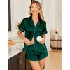 Ekouaer Silk Satin Pajama Sets Contrast Piping Pj Sets Button Down Lounge Sets Bridal Wedding Honeymoons(Dark Green)