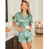 Ekouaer Silk Satin Pajama Sets Contrast Piping Pj Sets Button Down Lounge Sets Bridal Wedding Honeymoons(Light Green)