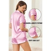 Ekouaer Silk Satin Pajama Sets Contrast Piping Pj Sets Button Down Lounge Sets Bridal Wedding Honeymoons(Light Rose)