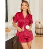 Ekouaer Silk Satin Pajama Sets Contrast Piping Pj Sets Button Down Lounge Sets Bridal Wedding Honeymoons(Red)