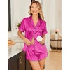 Ekouaer Silk Satin Pajama Sets Contrast Piping Pj Sets Button Down Lounge Sets Bridal Wedding Honeymoons(Rose Red)