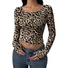 Ekouaer Womens Long Sleeve Crop Tops Scoop Neck Raglan Shirts Slim Fit Underscrub Basic Fashion Clothing XS-XXL(Leopard Print)