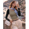 Ekouaer Womens Long Sleeve Crop Tops Scoop Neck Raglan Shirts Slim Fit Underscrub Basic Fashion Clothing XS-XXL(Mocha Black Combo)