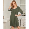 Ekouaer Women’s Pleated Nightgown Soft Sleep Shirt 3/4 Sleeve Pajama Dress Scoopneck Sleep Tee Nightshirt Sleepwear S-3XL(Army Green)