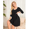 Ekouaer Women’s Pleated Nightgown Soft Sleep Shirt 3/4 Sleeve Pajama Dress Scoopneck Sleep Tee Nightshirt Sleepwear S-3XL(Black)
