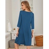 Ekouaer Women’s Pleated Nightgown Soft Sleep Shirt 3/4 Sleeve Pajama Dress Scoopneck Sleep Tee Nightshirt Sleepwear S-3XL(Blue Green)