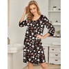 Ekouaer Women’s Pleated Nightgown Soft Sleep Shirt 3/4 Sleeve Pajama Dress Scoopneck Sleep Tee Nightshirt Sleepwear S-3XL(Floral Black Coral)