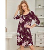 Ekouaer Women’s Pleated Nightgown Soft Sleep Shirt 3/4 Sleeve Pajama Dress Scoopneck Sleep Tee Nightshirt Sleepwear S-3XL(Floral Wine Red)